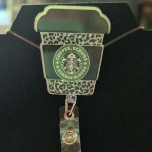 Starbucks Theme Green Leopard Coffee Badge Reel